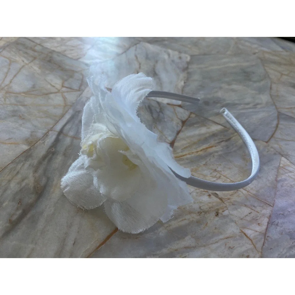 White Satin Floral Headband Large Chiffon Flower Wedding Bridal Hair Accessory